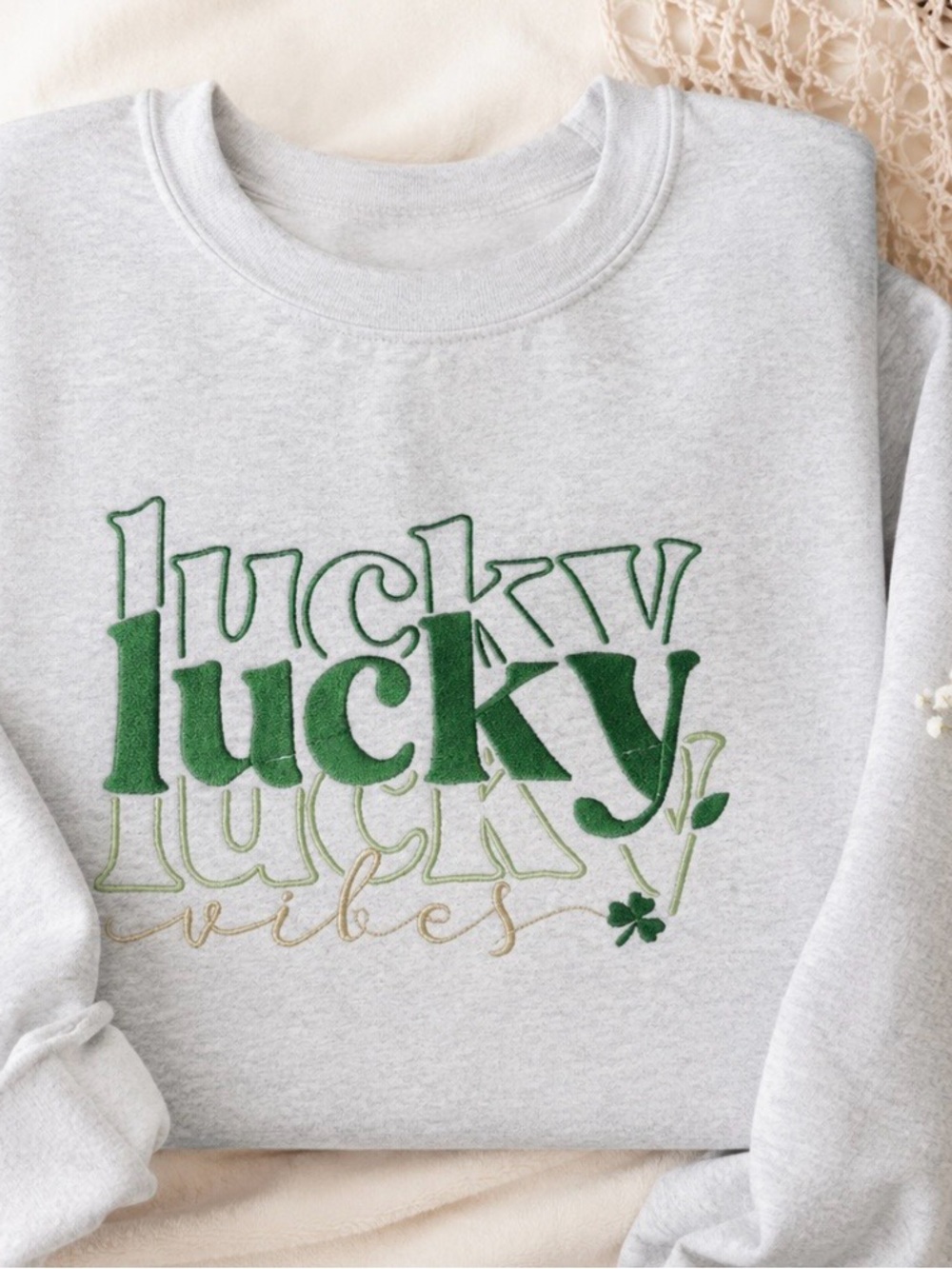 Ash Grey 'Lucky' Graphic Sweatshirt - Green Design